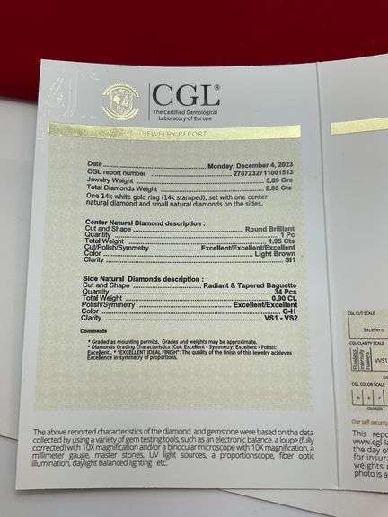 CERTIFIED 14K WHITE GOLD DIAMOND RING. 2.85 CARATS