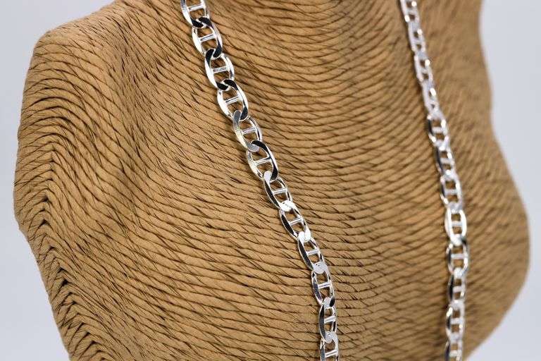 Sterling Silver Flat Marina Link Chain 8.2mm 925 Italy Anchor Mariner Necklace 24"