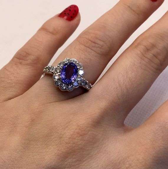 PLATINUM COCKTAIL RING WITH TANZANITE AND DIAMONDS