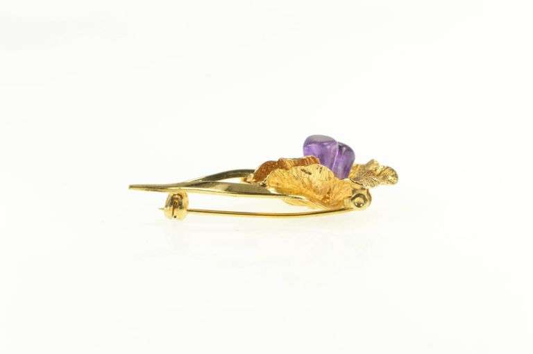 Gold Filled 3D Amethyst Inset Ornate Retro Flower Pin/Brooch