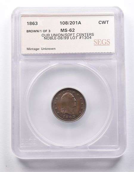 MS62 1863 Civil War Token Our Union Shield SEGS