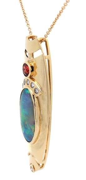 Opal Garnet and 0.15ctw Diamond Abstract Pendant Necklace in 18K
