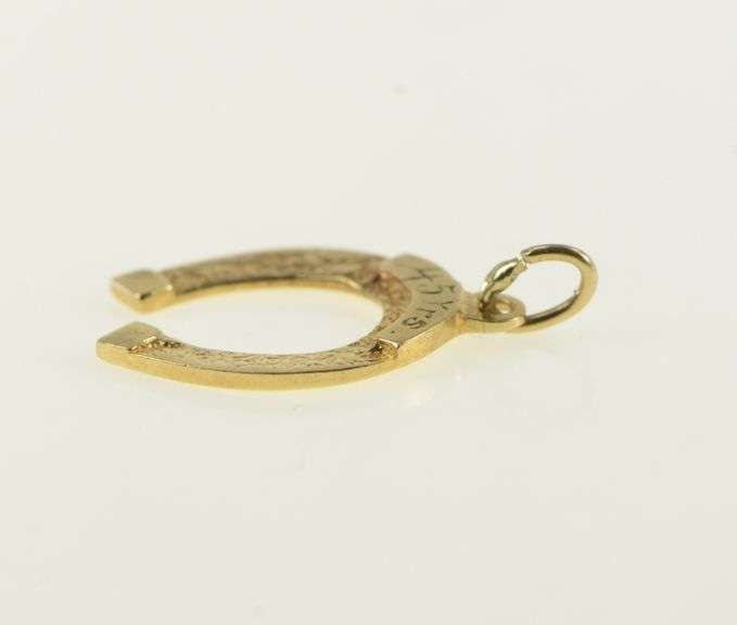 10K Yellow Gold 45 Years Engraved Horse Shoe Lucky Charm/Pendant