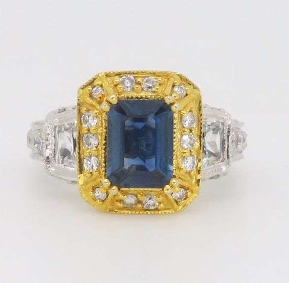 LeVian Blue Sapphire & Diamond Halo Ring