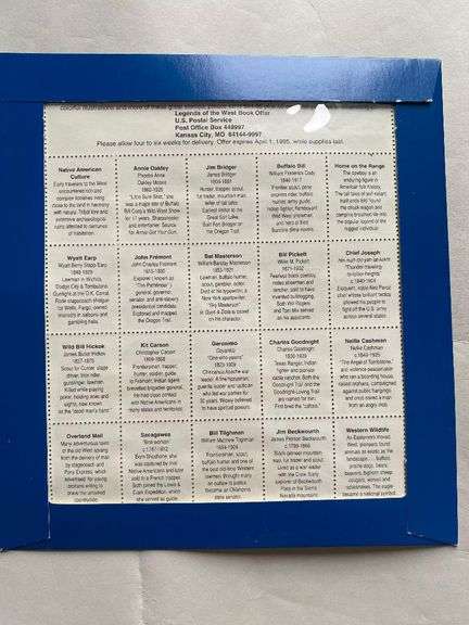 1994 Legends of the West Error 29 Cent Souvenir Sheet