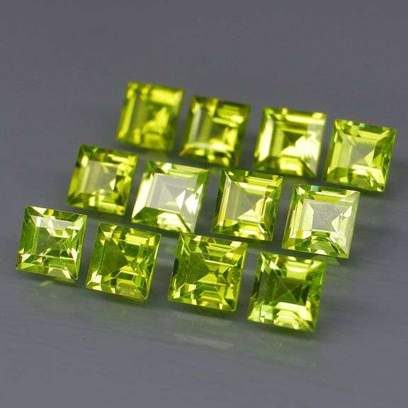 Princess cut Unheated! 4.59ct Peridot set