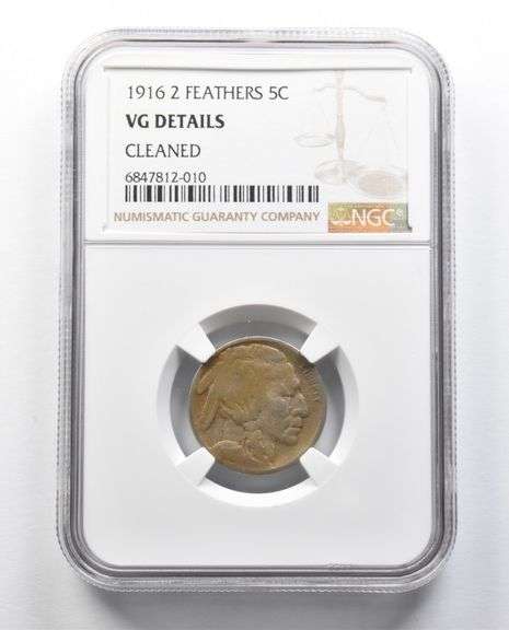 VG Details 1916 2 Feathers Indian Head Buffalo Nickel Cleaned NGC