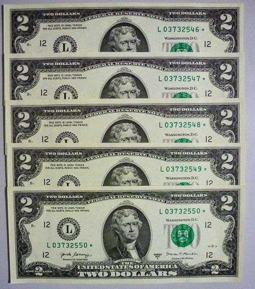 (5) Superb Crisp 2017A $2 Star Notes San Francisco-Consecutive!