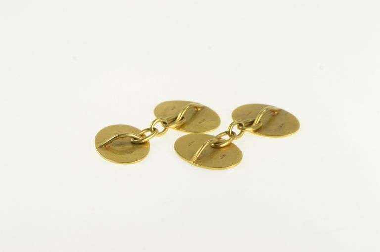 18K Yellow Gold Victorian Painted Ceramic Boat Ship Sail Cuff Links
