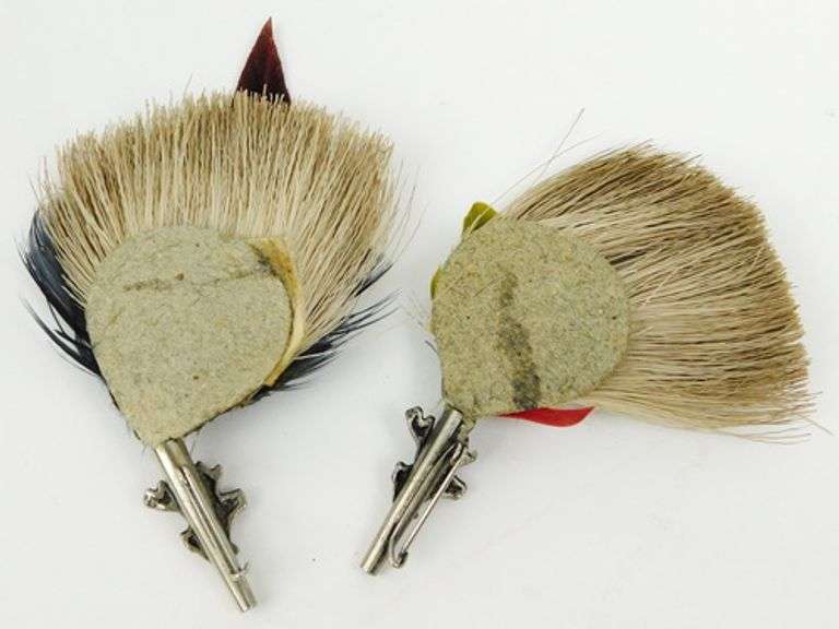 2 Vintage Real Feather Deer Pins