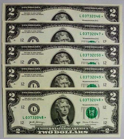 (5) Superb Crisp 2017A $2 Star Notes San Francisco-Consecutive!