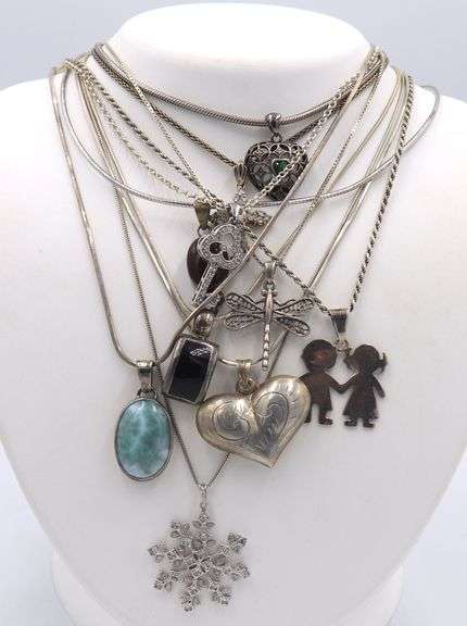 Big group lot of vintage 925 sterling silver necklaces