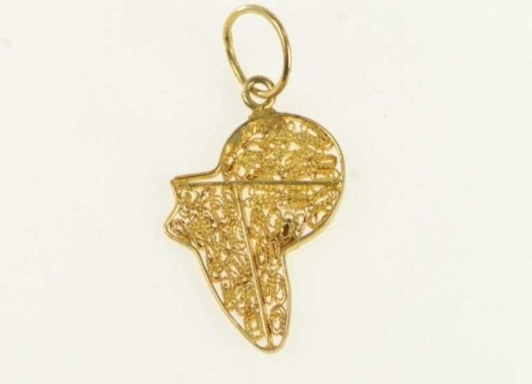 18K Yellow Gold Filigree Africa Continent Ornate Charm/Pendant