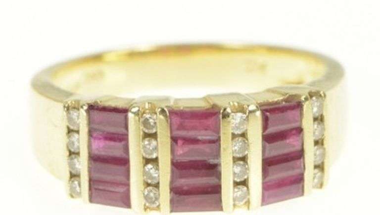 14K Yellow Gold 1.76 Ctw Baguette Ruby Diamond Statement Band Ring