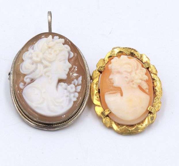 Lot of 2 Cameo pendants brooches in sterling silver