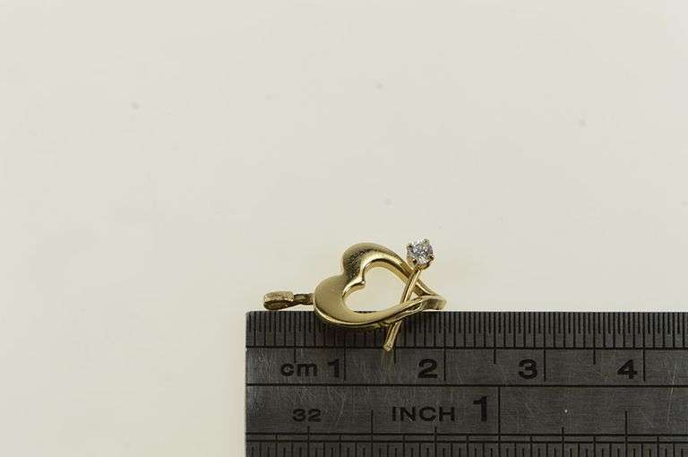 14K Yellow Gold Diamond Heart Arrow Love Struck Cupid Charm/Pendant