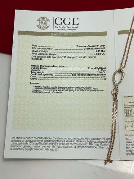 CERTIFIED BRAND NEW 18K ROSE GOLD DIAMOND BRACELET.