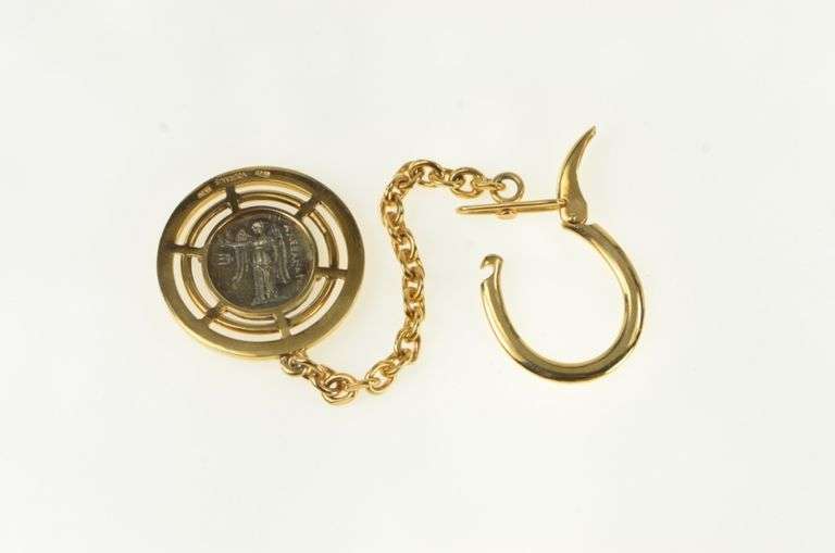 18K Yellow Gold Vourakis Ancient Greek Coin Cable Link Key Chain