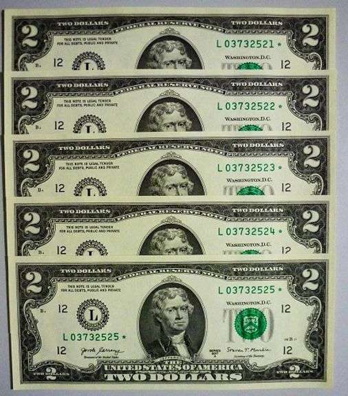 (5) Superb Crisp 2017A $2 Star Notes San Francisco-Consecutive!