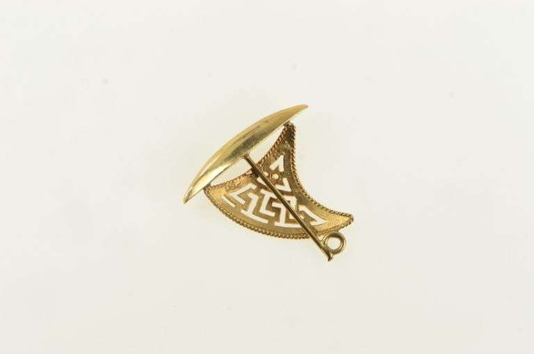 18K Yellow Gold 3D Greek Wave Pattern Sail Boat Charm/Pendant