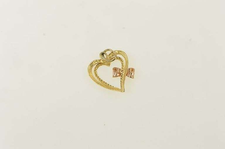 14K Yellow Gold Two Tone Heart Love Symbol Bow Charm/Pendant