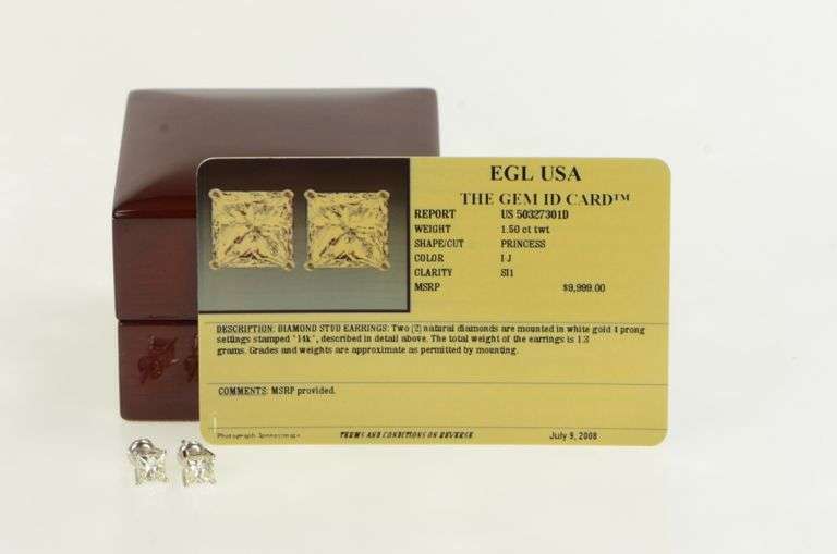 14K Yellow Gold 1.50 Ctw Princess Diamond Vintage Stud Earrings