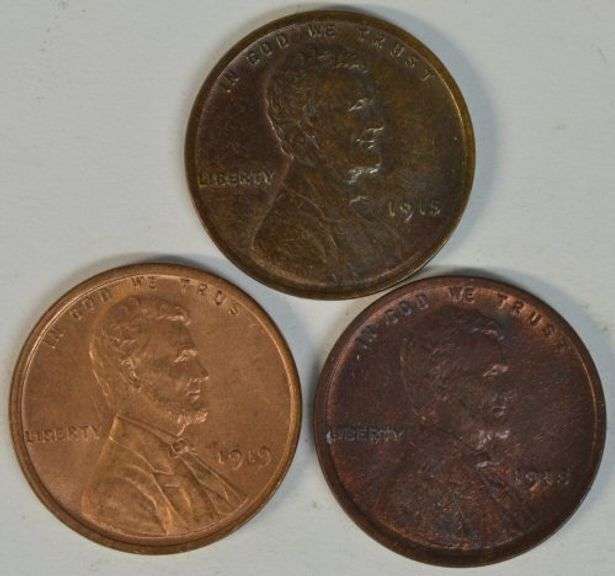 1915 in XF/AU, 1918 in R&B Unc, and 1919 in Full Red Gem BU Lincoln Cents
