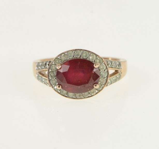 10K Rose Gold Ruby White Sapphire Halo Engagement Ring