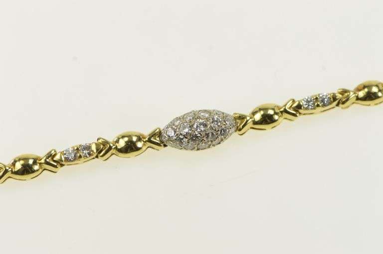 18K Yellow Gold 1.40 Ctw Diamond Link Vintage Tennis Bracelet