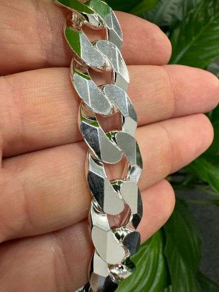 Men's 15.5mm Solid .925 Sterling Silver Flat Curb Chain Link Italy Bracelet 9" inch