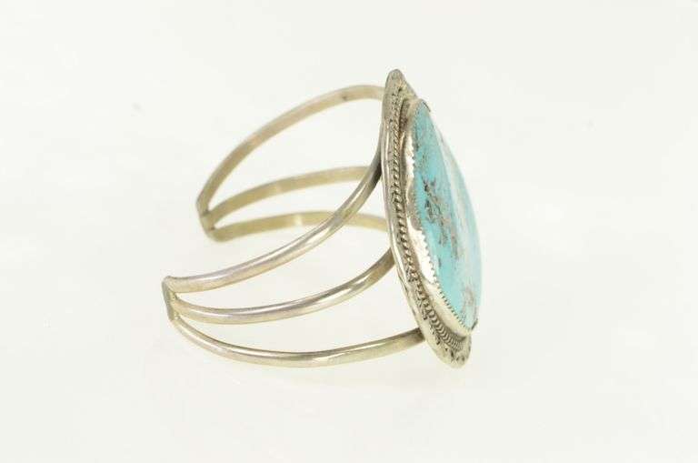 Sterling Silver Southwestern Turquoise Ornate Cuff Bracelet