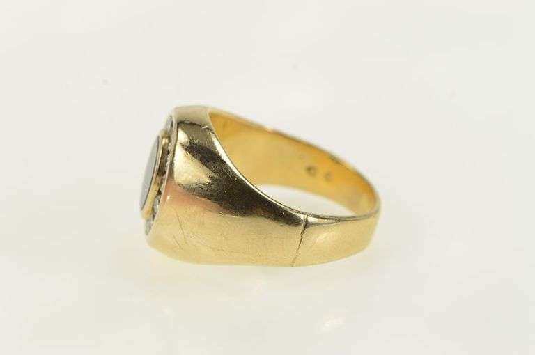 14K Yellow Gold 0.42 Ctw Diamond Black Onyx Oval Ring