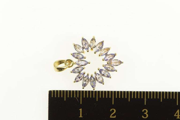 14K Yellow Gold Marquise Tanzanite Heart Love Symbol Pendant