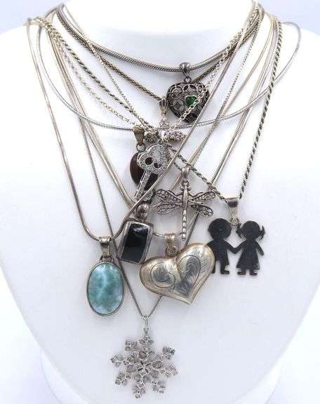 Big group lot of vintage 925 sterling silver necklaces