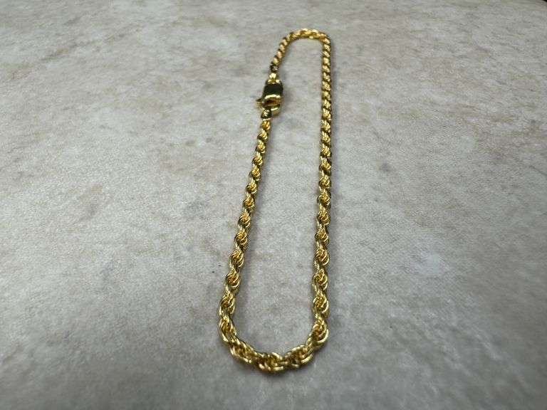 Sterling Silver 22k Gold Plated Diamond-Cut Rope Chain 2mm New Bracelet 925 7"
