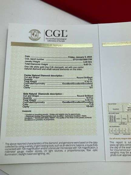 CERTIFIED `14K WHITE GOLD DIAMOND RING