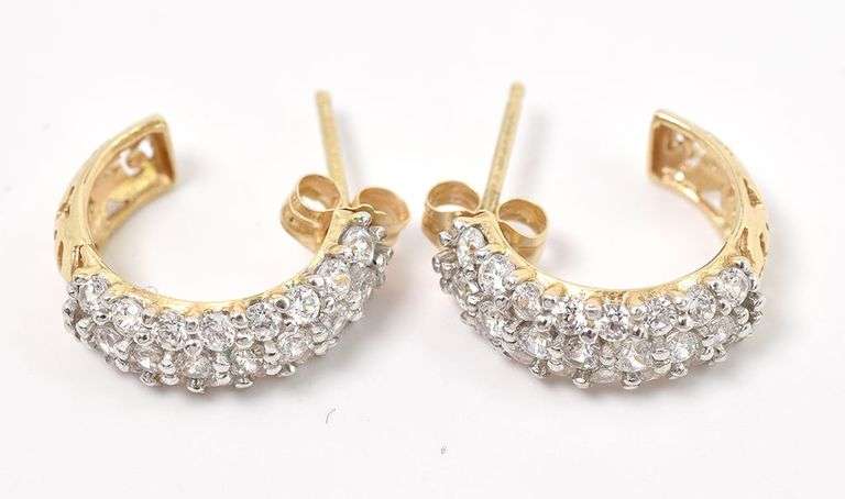 Alluring 14K Yellow Gold CZ Gemstone Hoop Earrings