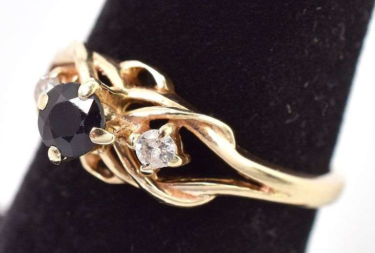 Amazing 14K Yellow Gold Blue Sapphire and Diamond Ring