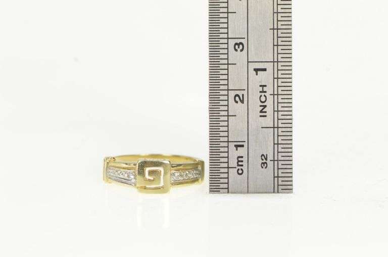 10K Yellow Gold Square Swirl Spiral Diamond Statement Ring
