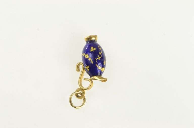 18K Yellow Gold 3D Cloisonne Enamel Vase Pitcher Charm/Pendant