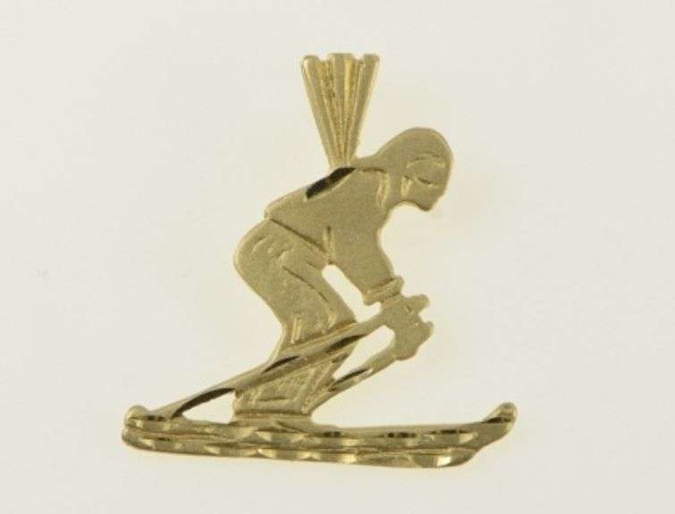 14K Yellow Gold Diamond Cut Skier Vintage Sprorts Charm/Pendant