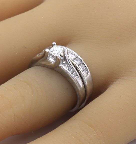 14kt White gold 0.90ctw princess cut channel set wedding set