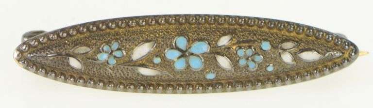 14K Yellow Gold Victorian Enamel Forget Me Not Flower Pin/Brooch