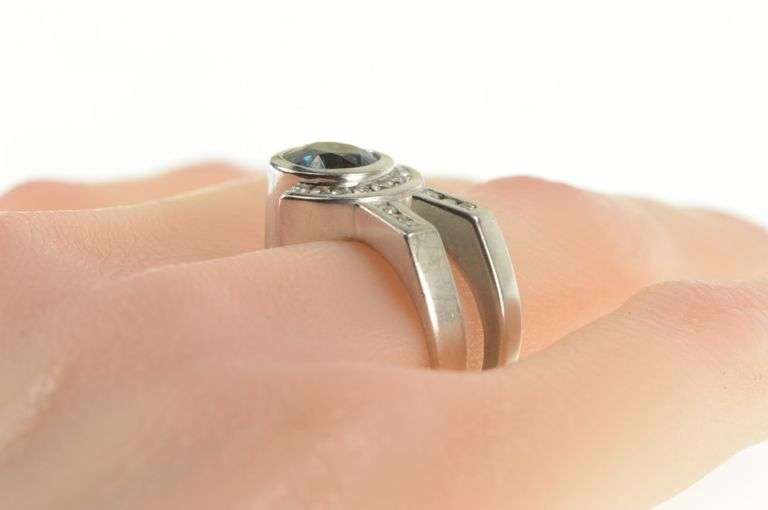 Palladium 4.18 Ctw Blue Zircon Diamond Geometric Ring