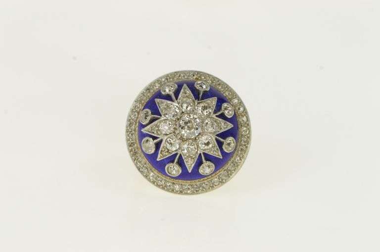 14K Yellow Gold 1.50 Ctw Diamond Enamel Domed Star Ring