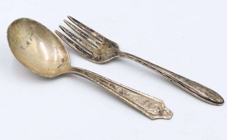 925 Sterling silver signed baby spoon and fork