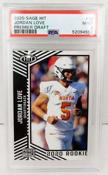 Jordan Love Rookie Football Card, Graded Mint 9