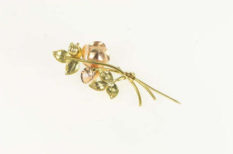 14K Yellow Gold Ornate 3D Rose Vintage Romantic Pin/Brooch