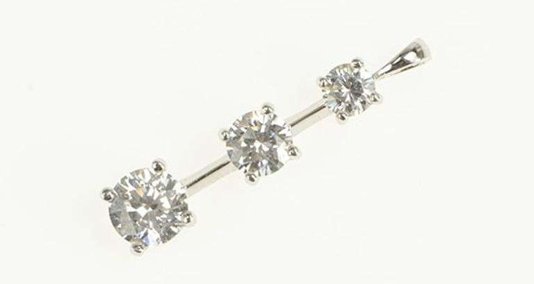 10K White Gold Tiered Graduated Cubic Zirconia Journey Pendant