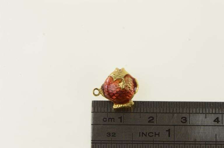 18K Yellow Gold 3D Puffy Enamel Fish Retro Animal Charm/Pendant